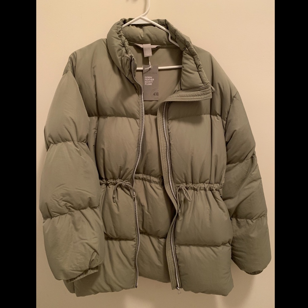 H&M oversized down puffa jacket (khaki green)
